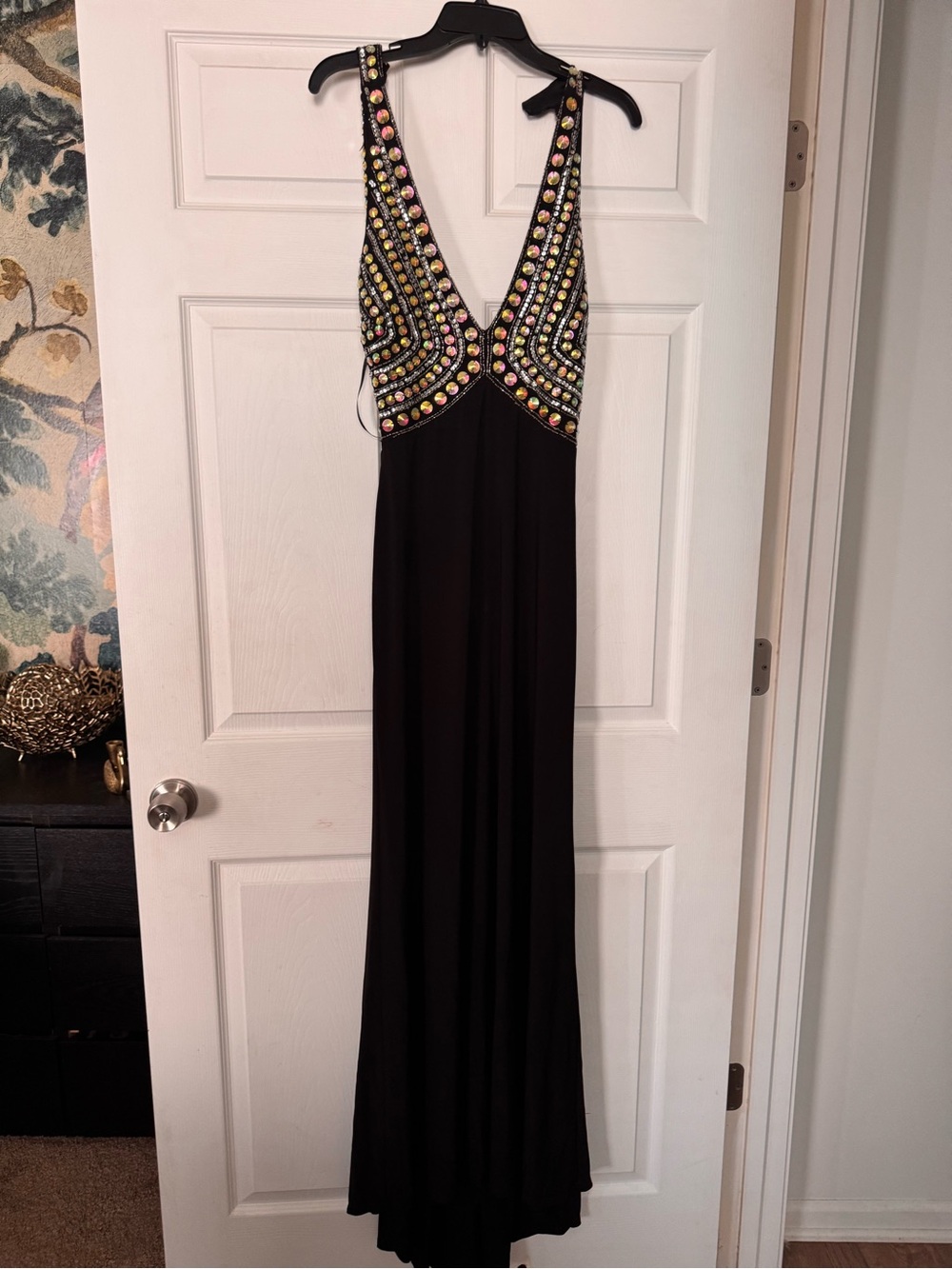 Hailey Logan Black Maxi Dress with Gold and Pink Embellishments